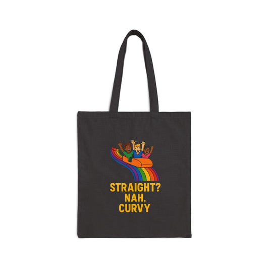 Canvas Tote Bag (Straight? No Curvy) Reusable Eco-Friendly Shopping Bag | Gift for LGBTQ+ | Beach, Market, Everyday Use