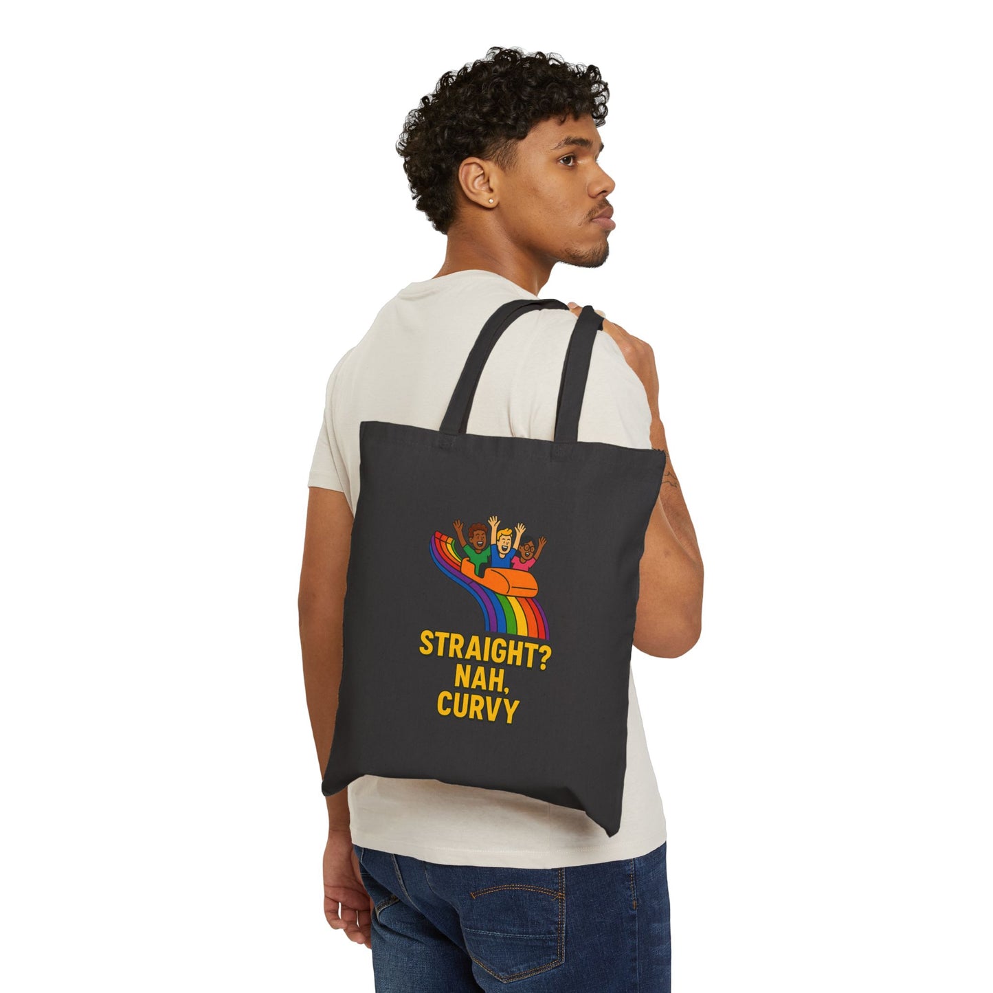 Canvas Tote Bag (Straight? No Curvy) Reusable Eco-Friendly Shopping Bag | Gift for LGBTQ+ | Beach, Market, Everyday Use