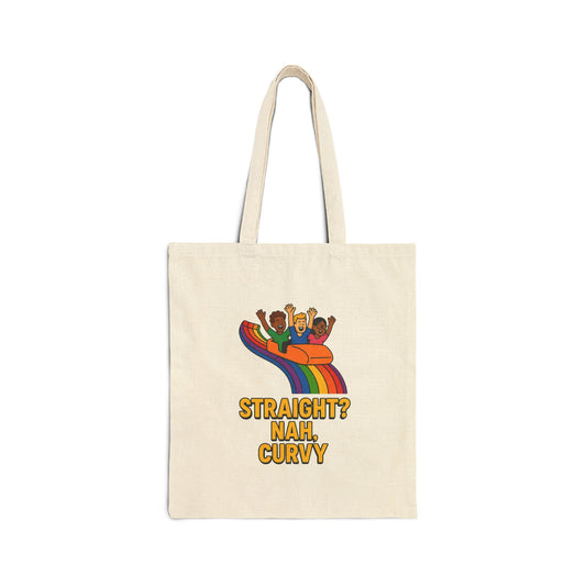 Canvas Tote Bag (Straight? No Curvy) Reusable Eco-Friendly Shopping Bag | Gift for LGBTQ+ | Beach, Market, Everyday Use
